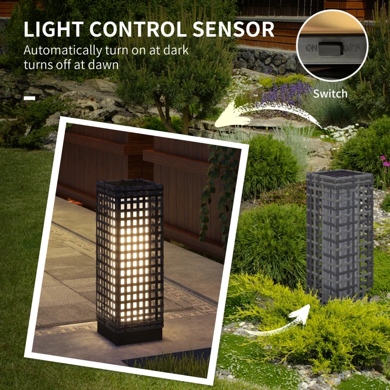 Outsunny Wicker Solar Outdoor Lamp, Decorative Floor Lamp with Auto On/Off LED Lights, IP44 for Patio, Porch, Pathway, Grey