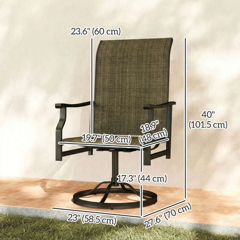 Outsunny Patio Swivel Chair Set of 2, Swivel Rocker Outdoor Chairs with High Back, for Lawn Garden Backyard Deck, Brown