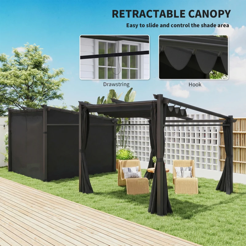 Outsunny Metal Pergola with Sliding Roof Canopy, Retractable Pergola Canopy, 10' x 10', Black