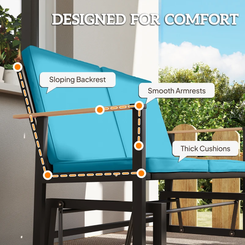 Outsunny Outdoor Glider Bench for 2 Person, Patio Glider Loveseat with Thick Cushions for Garden Balcony Porch, Navy Blue