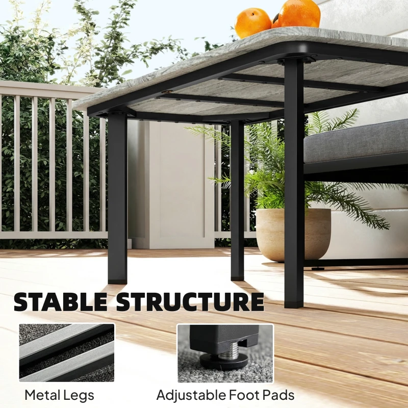 Outsunny Outdoor Garden Coffee Table, Patio Table with Slatted Wood Plastic Composite Top and Steel Frame, Grey