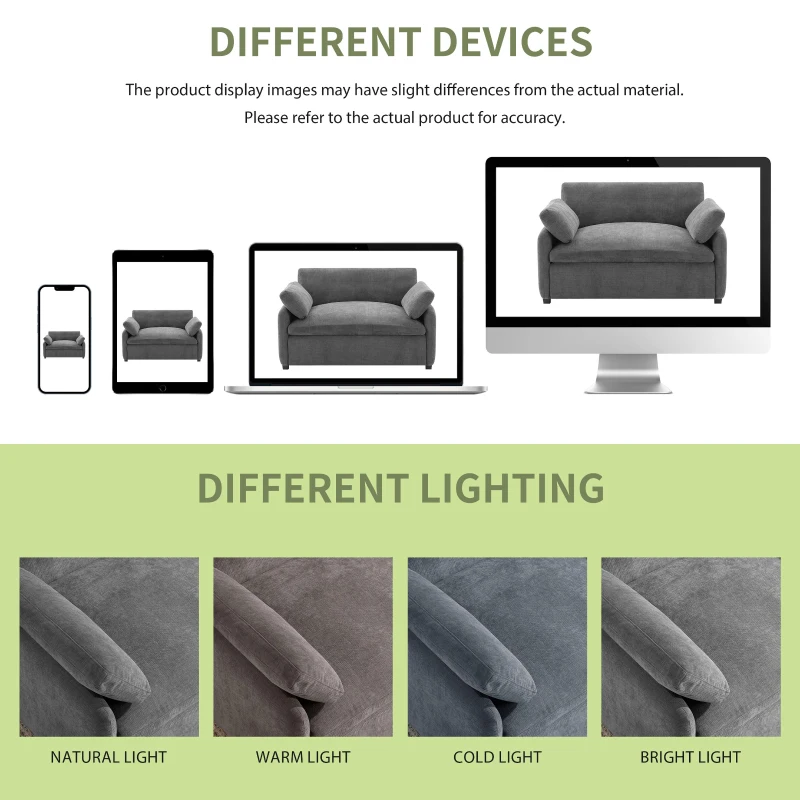 Modern Single Chenille Sofa with Extra-Wide 42.5-Inch Seat, Comfortable Armchair for Bedroom and Living Room, 50" L x 43" W x 34" H, Gray