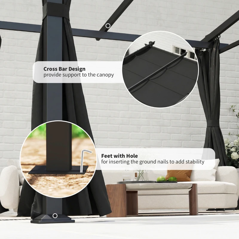 Outsunny Metal Pergola with Sliding Roof Canopy, Retractable Pergola Canopy, 10' x 10', Black