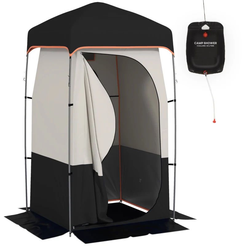 Outsunny Camping Shower Tent, Portable Privacy Shelter with Solar Shower Bag, Removable Floor and Carrying Bag, Black