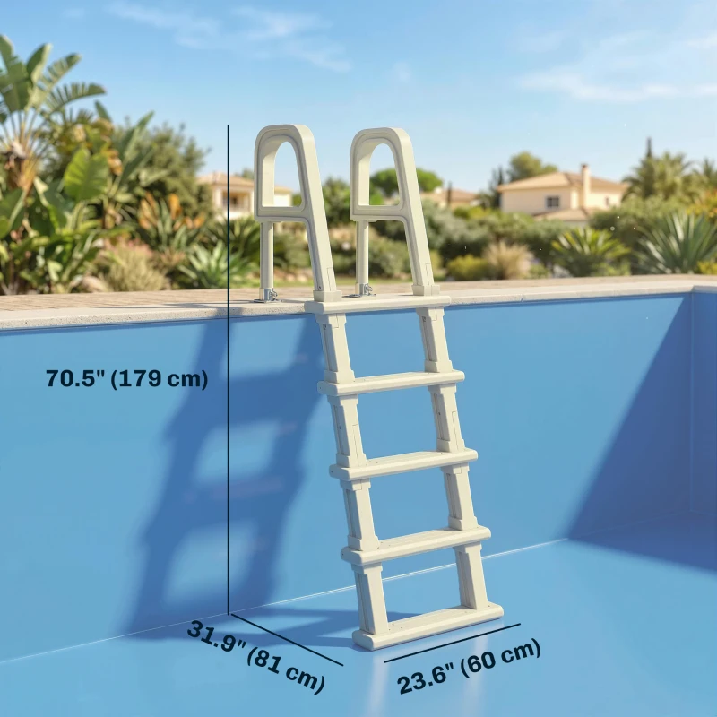 Outsunny Swimming Pool Ladder, 63.4"-69.3" Adjustable 5-Step Pool Stairs with Handrails, Non-Slip Steps, Load Capacity 300 lb