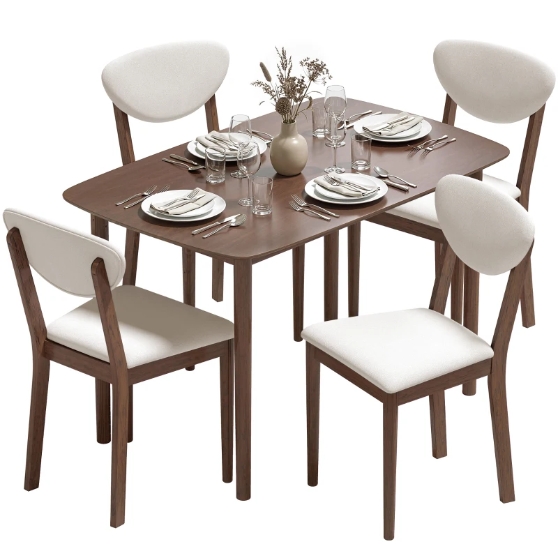 HOMCOM 5-Piece Dining Table Set for 4, Mid-Century Modern Kitchen Table and Chairs, Cream White