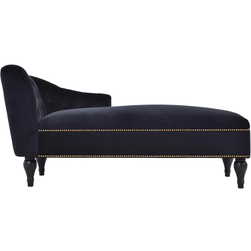 Elegant Chaise Lounge with Button-Tufted Design and Nailhead Trim, Right-Arm Facing Chaise for Living Room, 58" L x 26.5" W x 28.5" H, Black