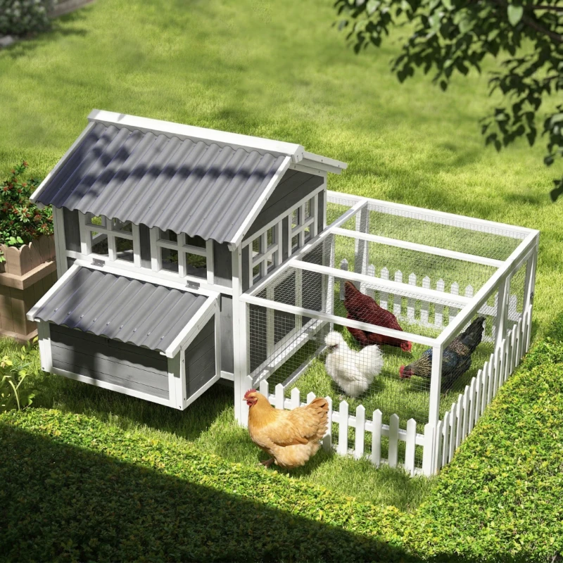 PawHut Wooden Chicken Coop with Run for 1-2 Chickens, 68" x 59" x 42"(m-9)