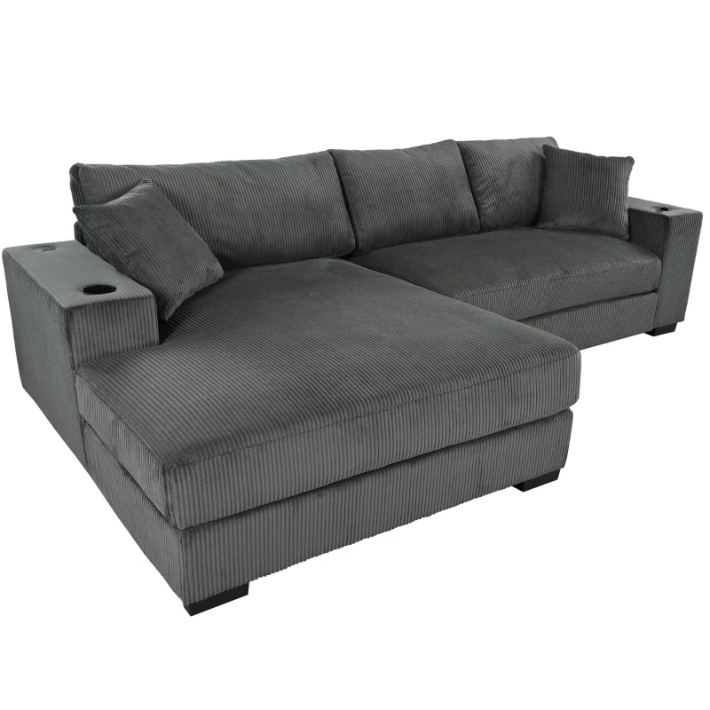 Large Corner Sectional Sofa with Extra-Thick Cushions, Comfortable Upholstered Couch for Living Room, 111.5" L x 59" W x 32" H, Gray