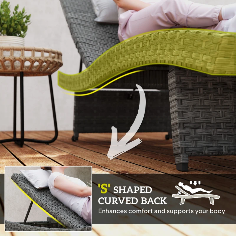 Outsunny Patio Lounger, Folding Wicker Outdoor Chaise Lounge with 4-Level Adjustable Backrest, Grey