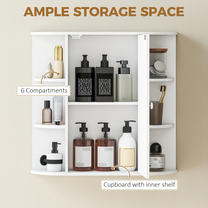 HOMCOM Mirrored Bathroom Wall Cabinet Wall Mounted Medicine Cabinet with Door & Shelves, White