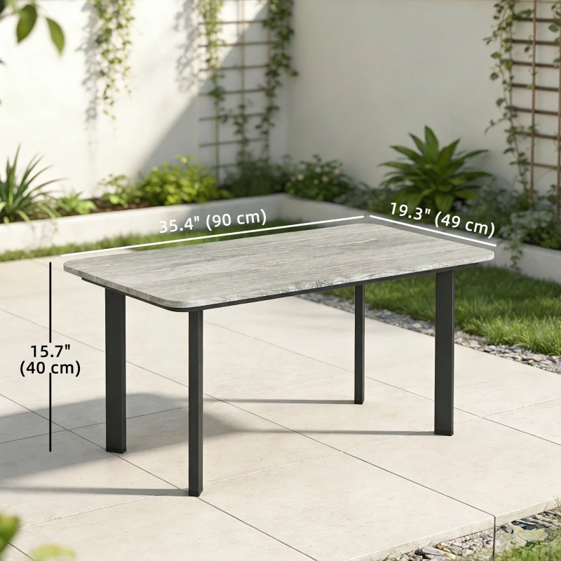 Outsunny Outdoor Garden Coffee Table, Patio Table with Slatted Wood Plastic Composite Top and Steel Frame, Grey