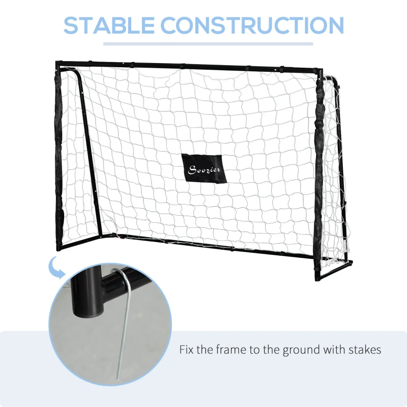 Soozier 6ft x 4ft Soccer Goal Net with Metal Frame, PE Mesh, Ground Stakes, Easy Assembly, Black