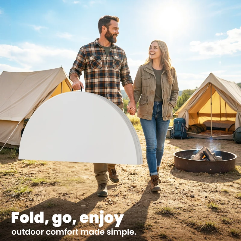 Outsunny 4ft Plastic Folding Picnic Table, Camping Table with Anti-Slip Foot Pads, Indoor Outdoor for Beach, BBQ, White