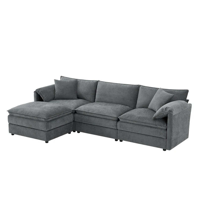 Modular Sectional Sofa with Deep Wide Seats and Cushions, L-Shaped Cloud Couch with Movable Ottoman, 103" L x 59.5" W x 33" H, Dark Gray