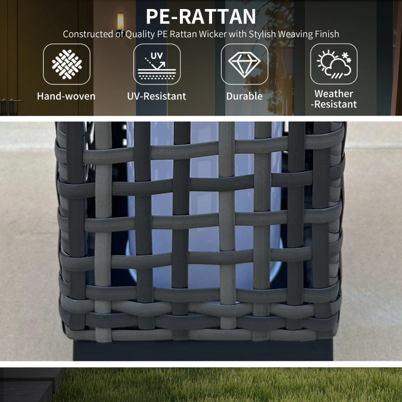 Outsunny Wicker Solar Outdoor Lamp, Decorative Floor Lamp with Auto On/Off LED Lights, IP44 for Patio, Porch, Pathway, Grey