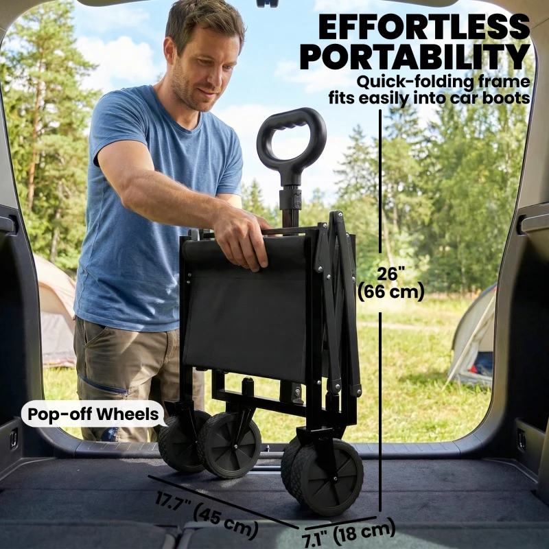 Outsunny 16 Gallon Folding Wagon Cart with Wheels, Heavy-Duty Collapsible Wagon with Drop-Down Tailgate, Black