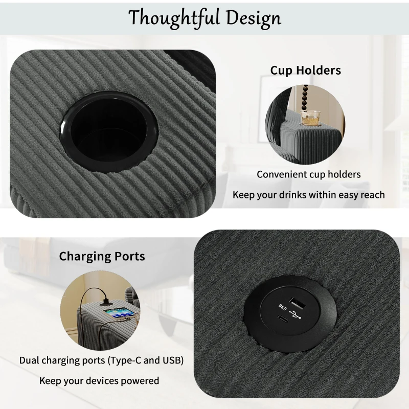 Large Corner Sectional Sofa with Extra-Thick Cushions, Comfortable Upholstered Couch for Living Room, 111.5" L x 59" W x 32" H, Gray