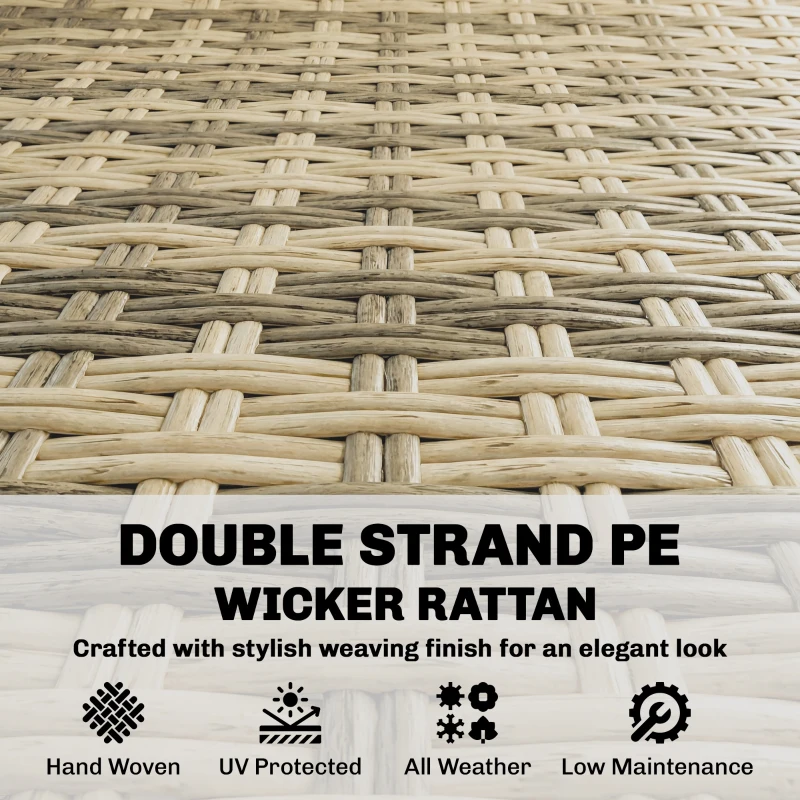 Outsunny 3-Seater Outdoor Couch, PE Wicker Patio Sofa with Deep Seat, Wood-Effect Aluminum Armrests, Cushions, Khaki