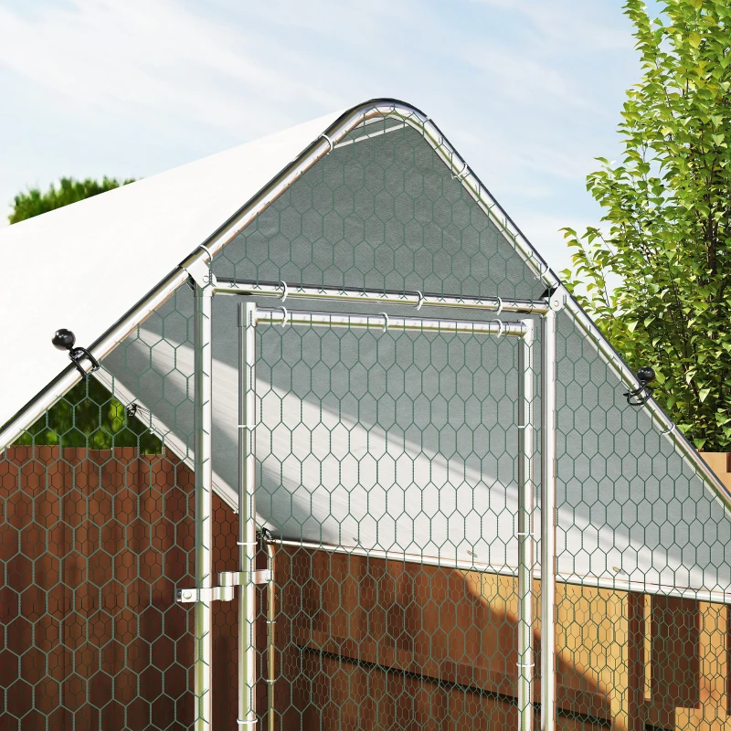 PawHut Metal Chicken Coop with Water- and UV-Protection Cover for Backyard Hen, Duck, Rabbit, 6.6' x 6.6' x 6.6'