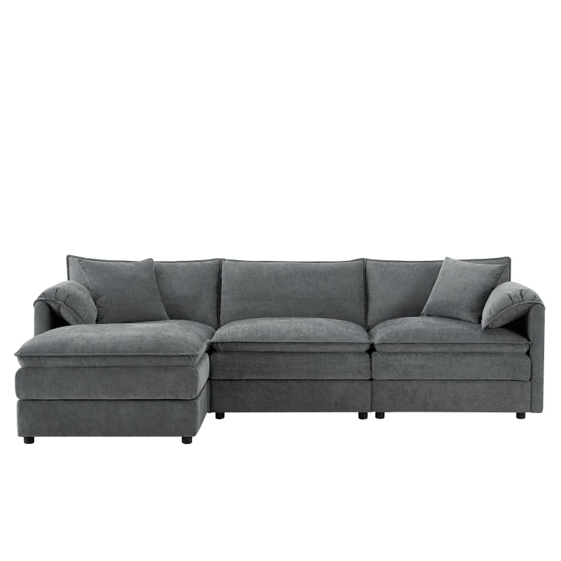 Modular Sectional Sofa with Deep Wide Seats and Cushions, L-Shaped Cloud Couch with Movable Ottoman, 103" L x 59.5" W x 33" H, Dark Gray