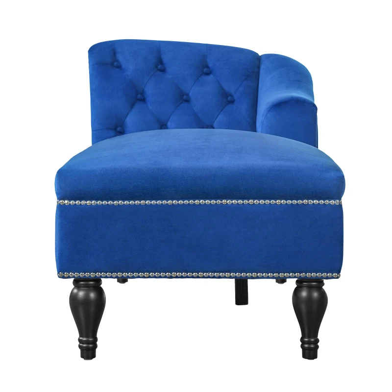 Exquisite Chaise Lounge with Button-Tufted Design and Nailhead Trim, Right-Arm Facing Chaise for Living Room, 58" L x 26.5" W x 28.5" H, Blue