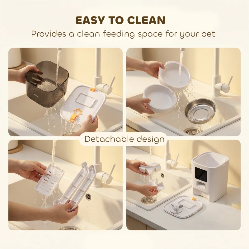 PawHut Automatic Cat Feeder with App Control Smart Cat Food Dispenser 10s Voice Recorder 6L