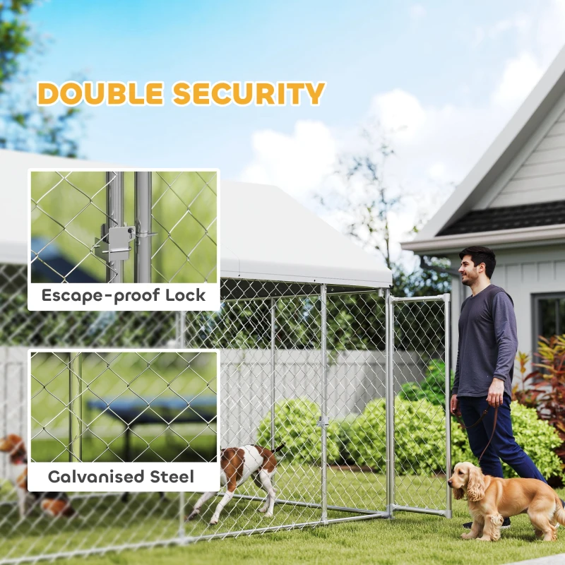 PawHut Heavy Duty Outdoor Dog Kennel with Waterproof Roof, Secure Latch, Chain Link Dog Run for Backyard, 20' x 7.5' x 8'