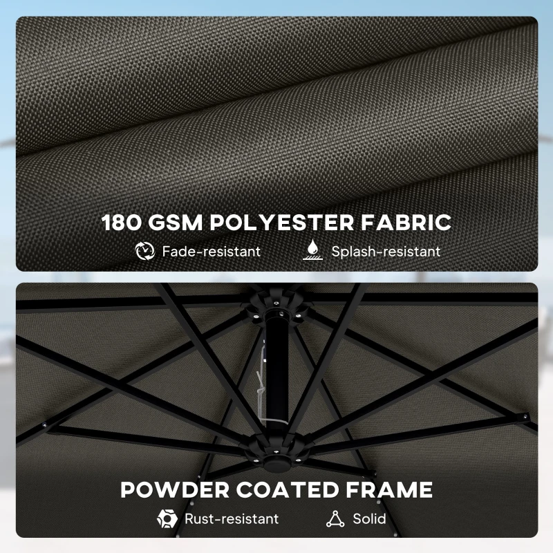 Outsunny 11.3 ft Cantilever Patio Umbrella with Light, Cover, Aluminium UPF50+ Offset Outdoor Umbrella Parasol, Dark Grey