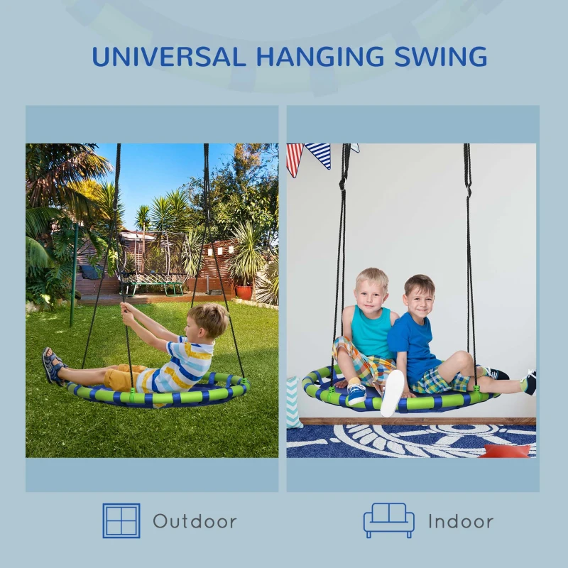 Outsunny 40 Inch Saucer Tree Swing Set for Kids with Adjustable Hanging Ropes, Steel Frame for Kids, 330lbs Capacity, Blue