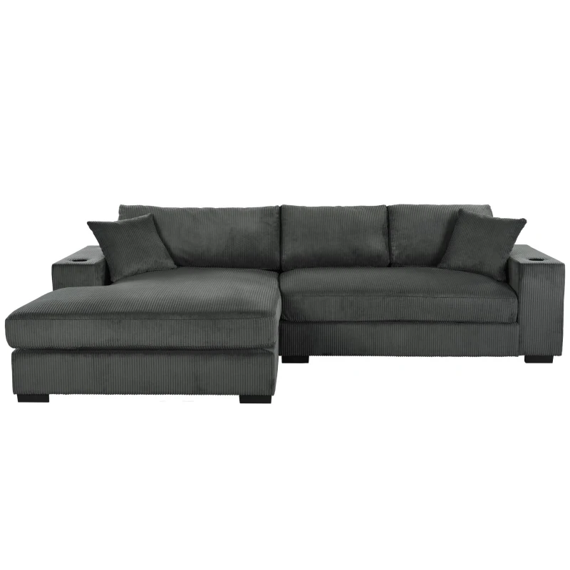 Large Corner Sectional Sofa with Extra-Thick Cushions, Comfortable Upholstered Couch for Living Room, 111.5" L x 59" W x 32" H, Gray