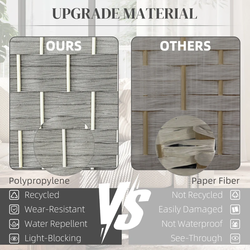 HOMCOM 6 Ft Tall Folding Room Divider, 8 Panel Portable Privacy Screen, Hand-Woven Partition Wall Divider, Mixed Grey