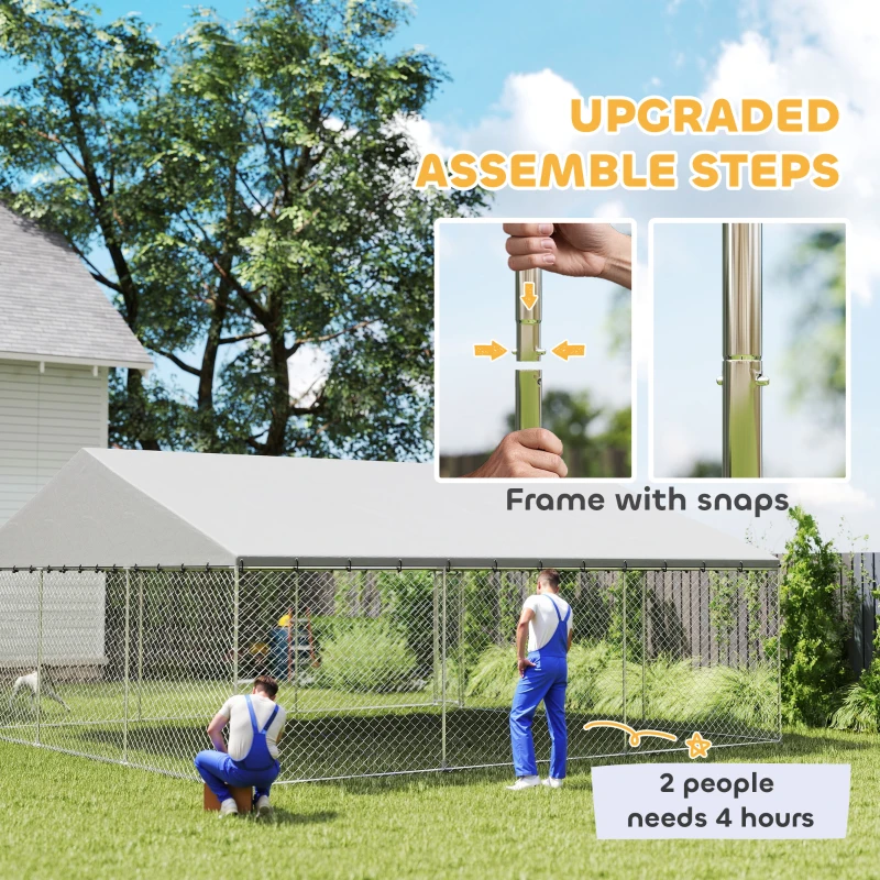 PawHut Heavy Duty Outdoor Dog Kennel with Waterproof Roof, Secure Latch, Chain Link Dog Run for Backyard, 19.7' x 19.7' x 8.9'