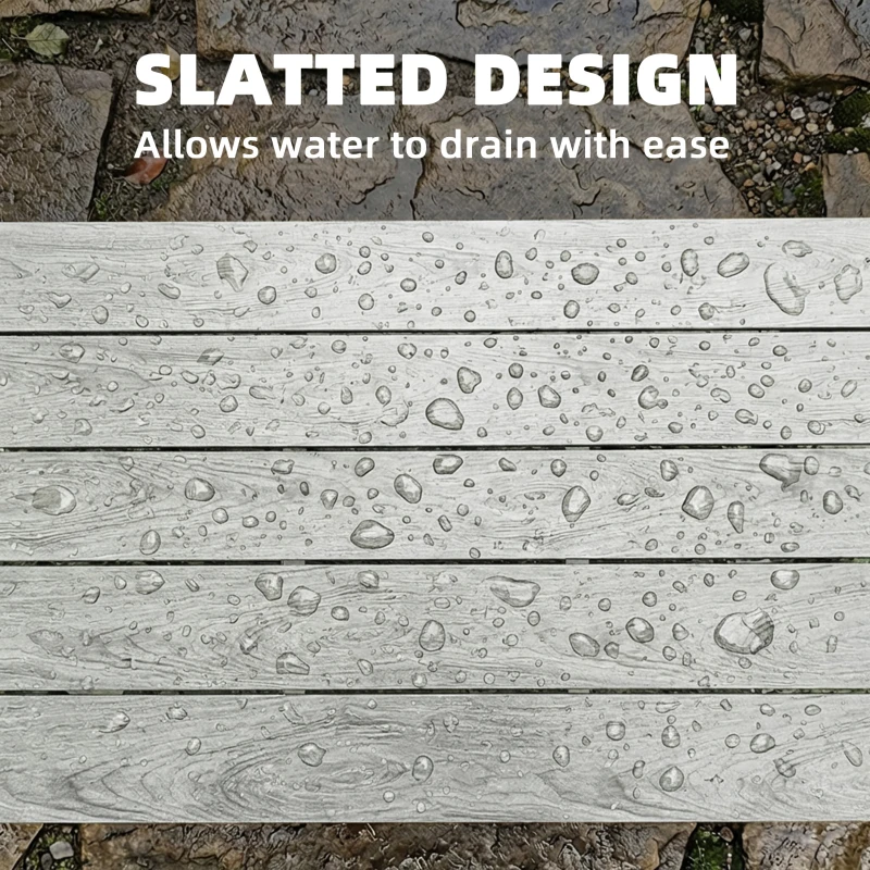 Outsunny Outdoor Garden Coffee Table, Patio Table with Slatted Wood Plastic Composite Top and Steel Frame, Grey