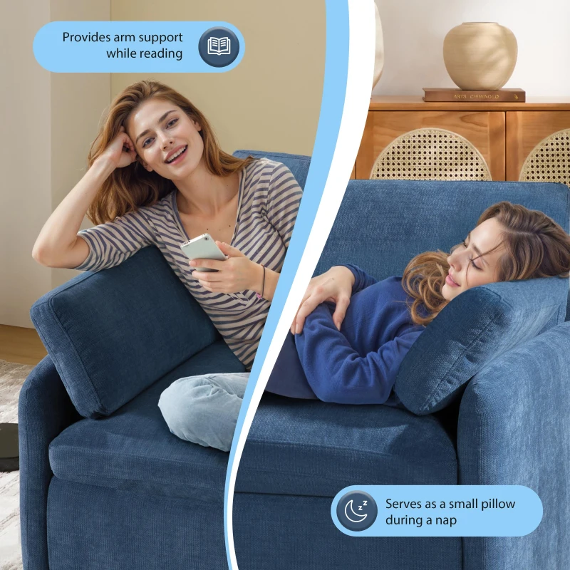 Modern Single Chenille Sofa with Extra-Wide 42.5-Inch Seat, Comfortable Armchair for Bedroom and Living Room, 50" L x 43" W x 34" H, Blue