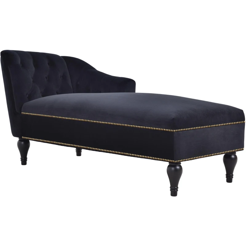 Elegant Chaise Lounge with Button-Tufted Design and Nailhead Trim, Right-Arm Facing Chaise for Living Room, 58" L x 26.5" W x 28.5" H, Black