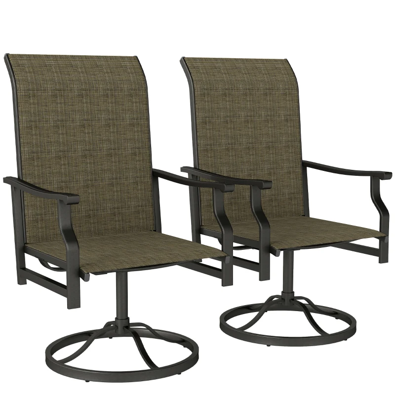 Outsunny Patio Swivel Chair Set of 2, Swivel Rocker Outdoor Chairs with High Back, for Lawn Garden Backyard Deck, Brown