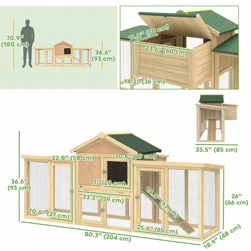 PawHut Wooden Chicken Coop, Outdoor Backyard Garden Large Rabbit Hutch with Nesting Box, Run, Ramp, Drawer