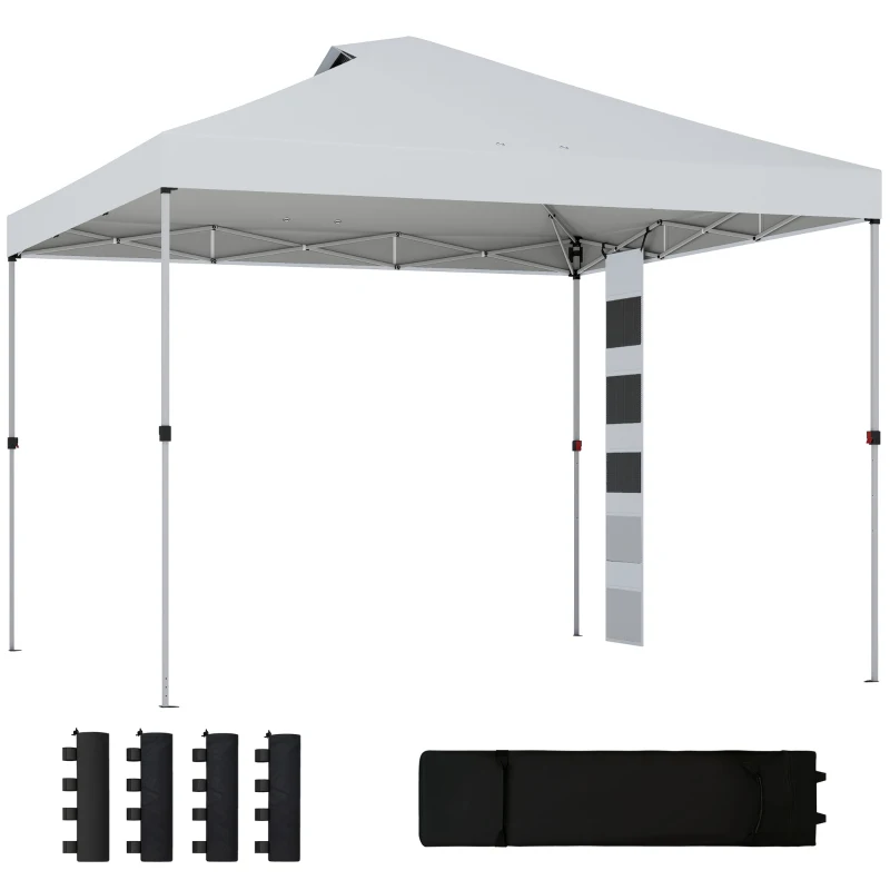 Outsunny 9.6 x 9.6 ft Pop Up Canopy Tent with Pockets, UPF 50+ 1-Button Push Outdoor Instant Canopy with Sandbags, Wheeled Bag