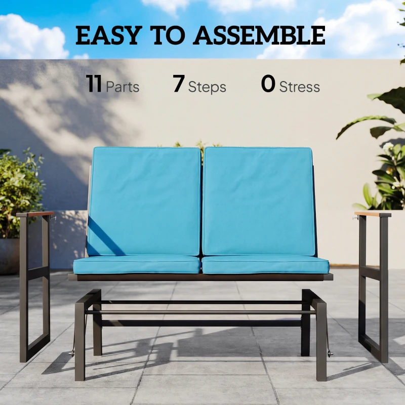 Outsunny Outdoor Glider Bench for 2 Person, Patio Glider Loveseat with Thick Cushions for Garden Balcony Porch, Navy Blue