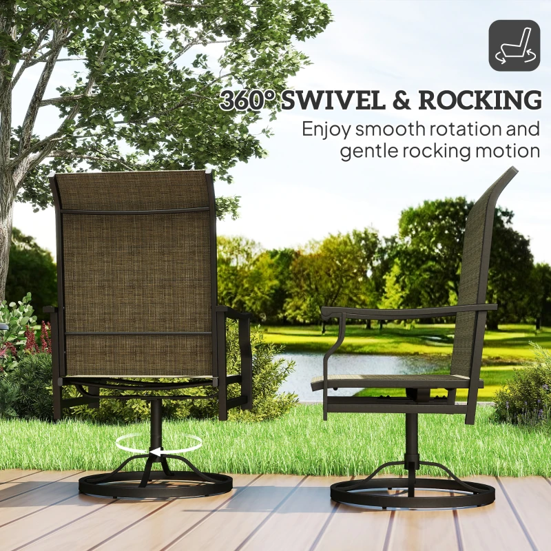 Outsunny Patio Swivel Chair Set of 2, Swivel Rocker Outdoor Chairs with High Back, for Lawn Garden Backyard Deck, Brown