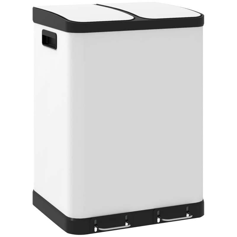 HOMCOM Kitchen Garbage Bin, 2 x 7.9 Gal (2 x 30 L) Trash Can, Soft-Close Garbage Can with Removable Inner Buckets, White
