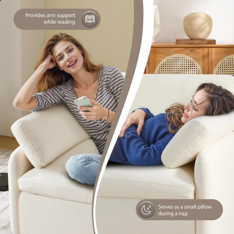 Modern Single Chenille Sofa with Extra-Wide 42.5-Inch Seat, Comfortable Armchair for Bedroom and Living Room, 50" L x 43" W x 34" H, White