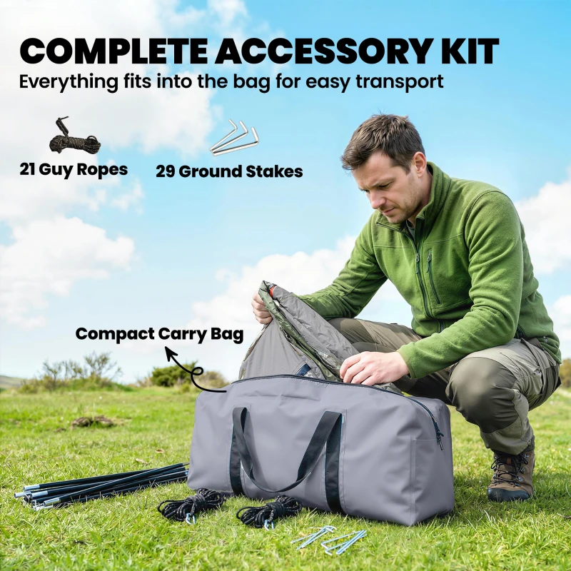 Outsunny Multi-Room Camping Tent for 2-4 Person, Easy Set up Large Family Tent with 4 Windows, Porch, Light Green