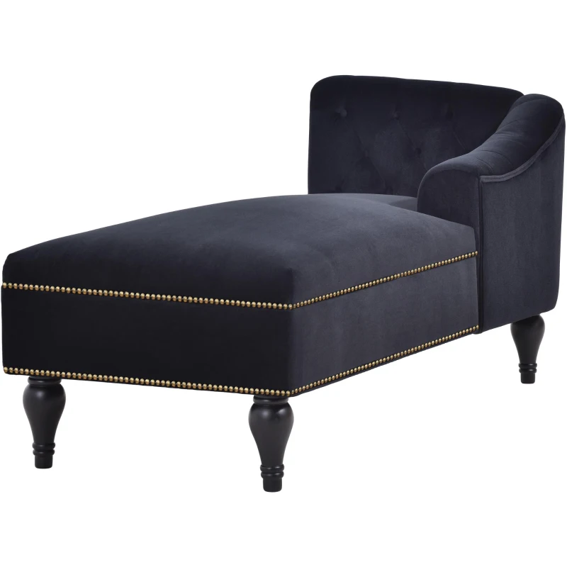 Elegant Chaise Lounge with Button-Tufted Design and Nailhead Trim, Right-Arm Facing Chaise for Living Room, 58" L x 26.5" W x 28.5" H, Black