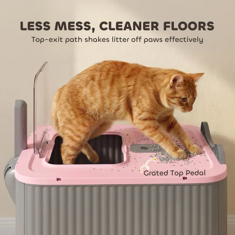 PawHut Cat Litter Box with Lid, Enclosed Litter Box for Medium Cats, Front-Entry and Top-Exit, Scoop, Deodorizer Bag, Pink