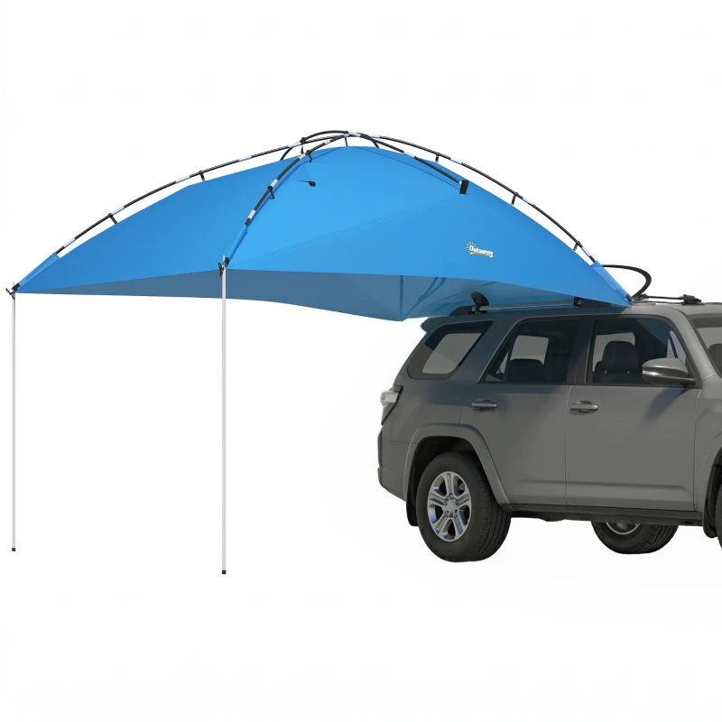 Outsunny Car Awning Camping Tailgate Tent for SUV, 3000mm Waterproof Car Side Awning with Carry Bag, Light Blue