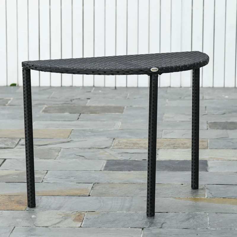 Outsunny Half Round Side Table, PE Rattan Coffee Table with Metal Frame for Patio, Garden, Balcony, Black
