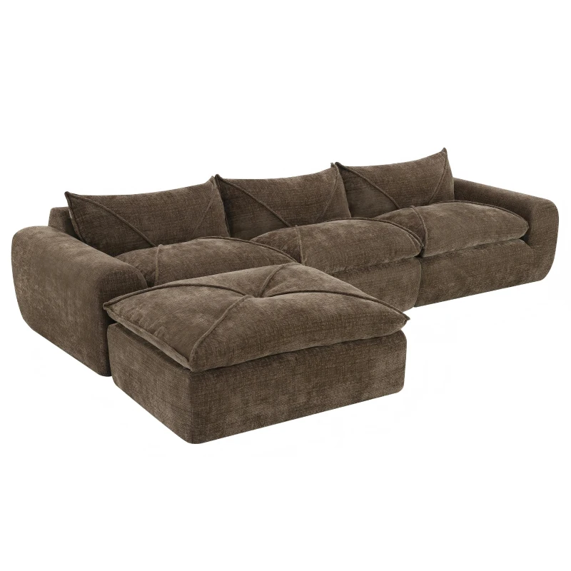 Modular Sectional Sofa with High-Density Foam and Pocket Springs, Oversized Compressed Sofa for Living Room, 116" L x 72" W x 28" H, Brown