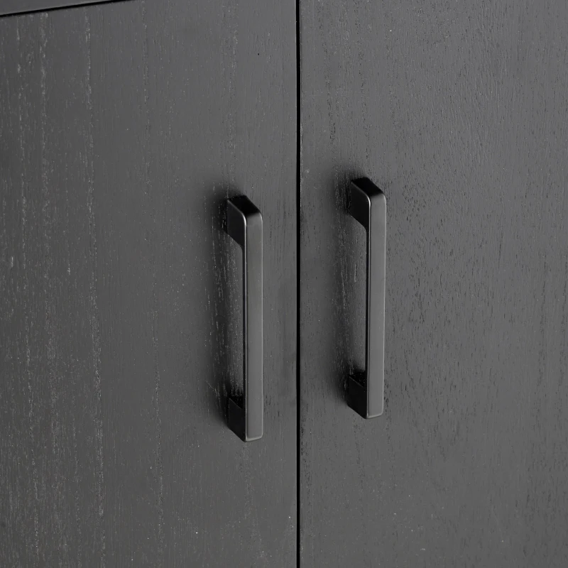 Farmhouse Storage Cabinet with Wood Veneer and Solid Pine Legs, Rustic Accent Sideboard for Entryways, 59" L x 18" W x 36" H, Black